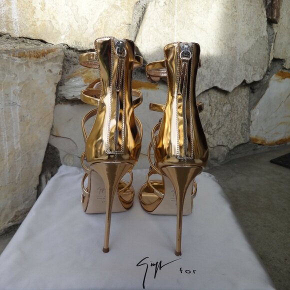 Giuseppe Zanotti "Harmony " Ramino Gold Leather Sandals - Picture 8 of 12